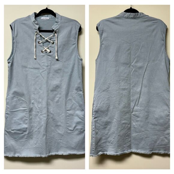 LACAUSA Revolve Denim Lace Up Dress in Rain, Sz M - Picture 1 of 11